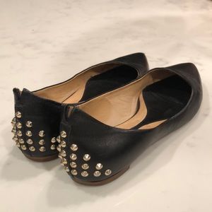 Alexander McQueen black leather flats with gold studs size 38 or 8